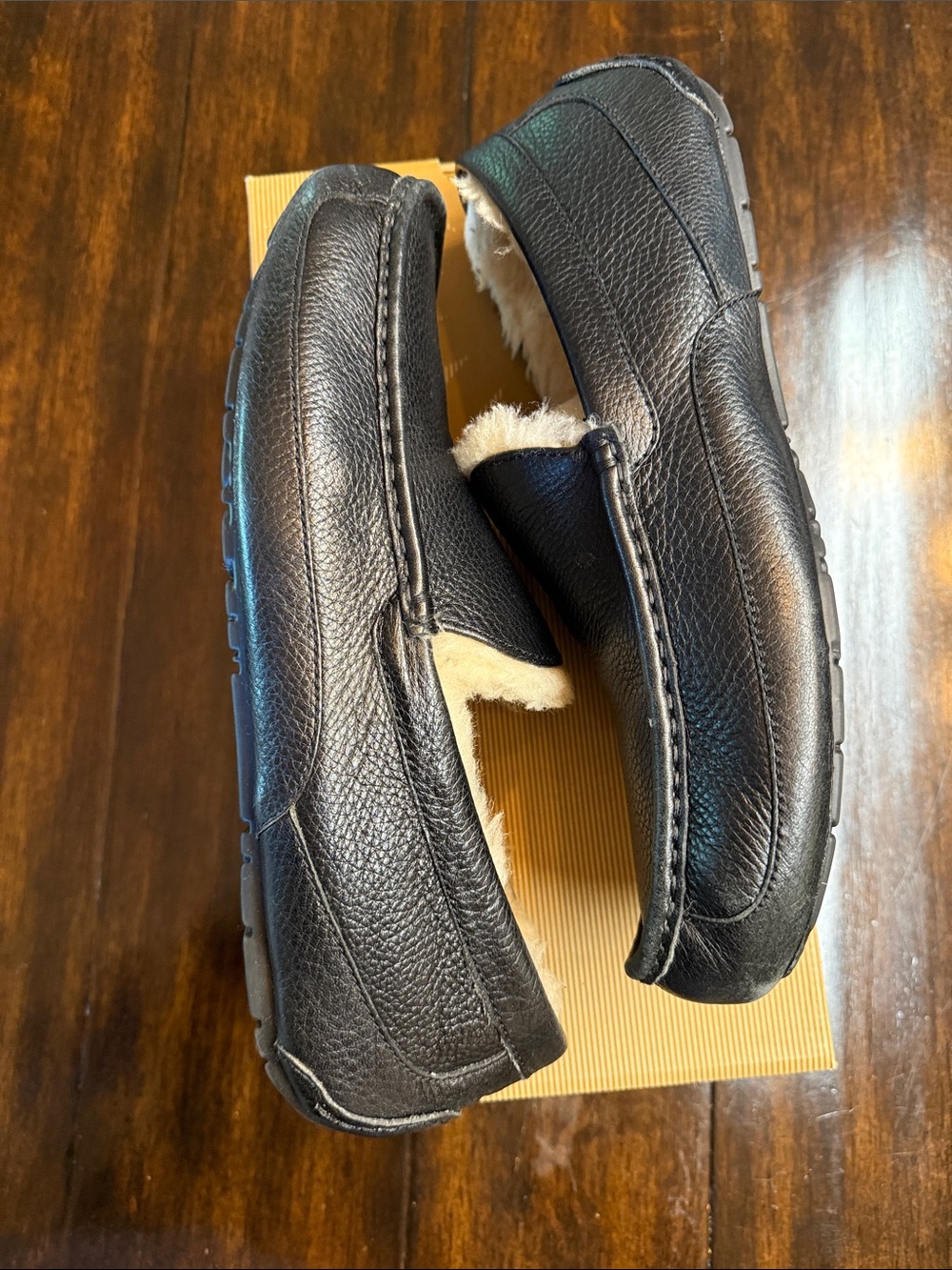 UGG Black Leather Shearling-Lined Slip-On Loafers - Picture 6 of 6